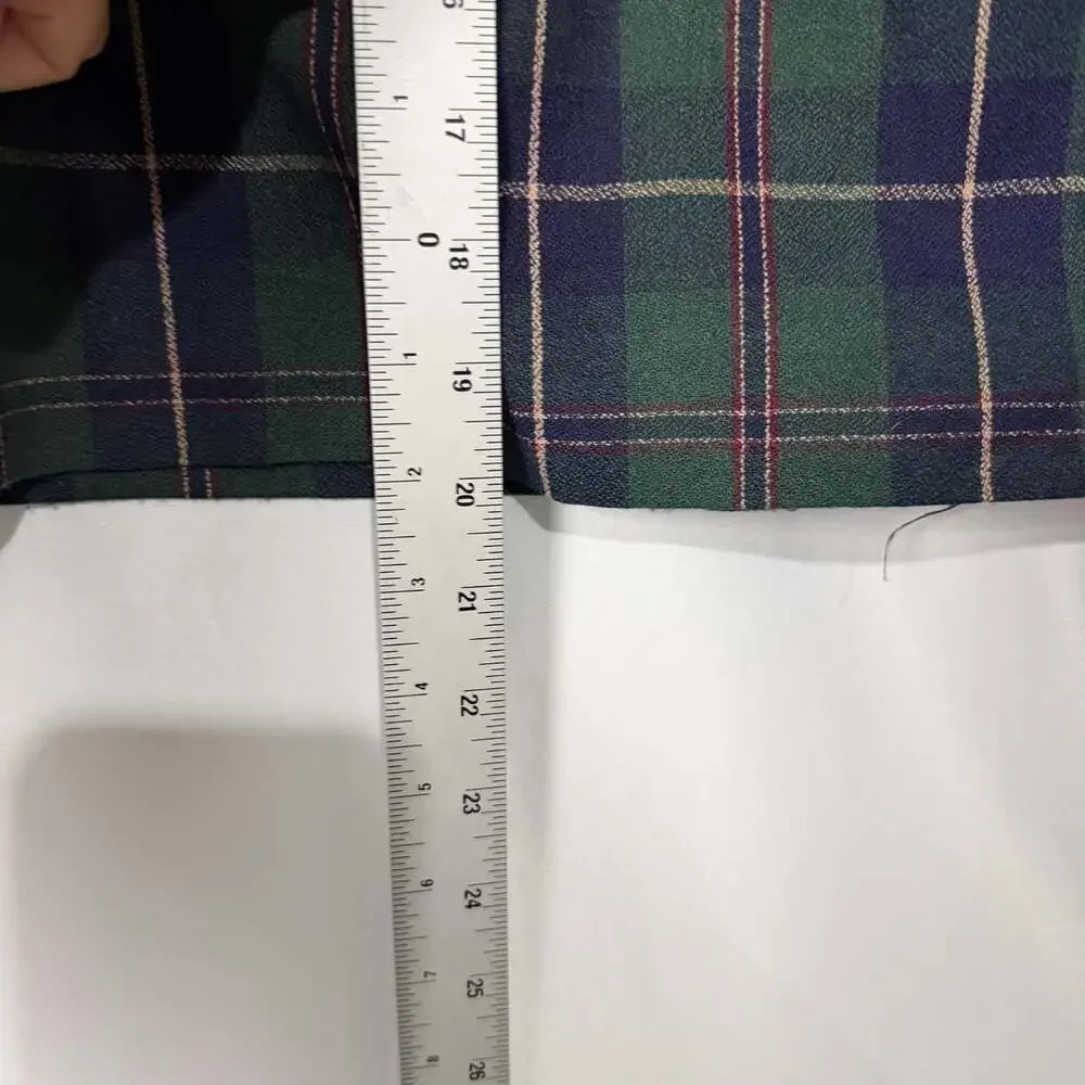 Christy Girl Green Plaid Polyester Pencil Mini Skirt Size 12 Vintage